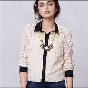 Anthropologie cream lace blouse button down top